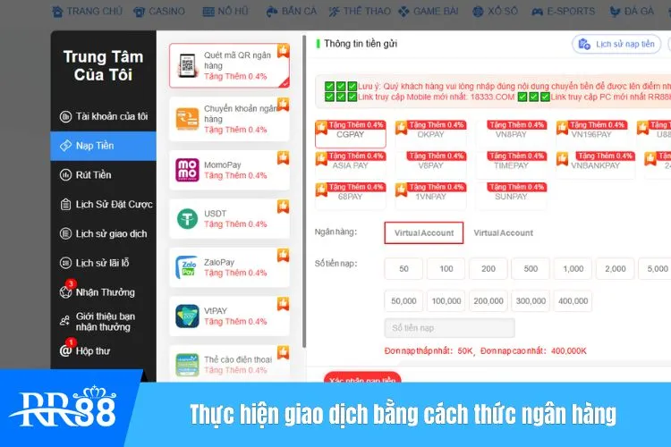 Thực hiện giao dịch bằng cách thức ngân hàng